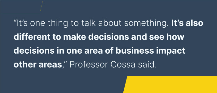 It's one thing to talk about something. It's also different to make decisions and see how decisions in one area of business impact other areas.
