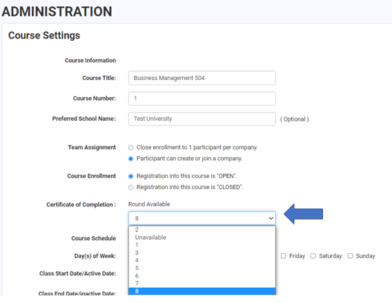 certificate - course settings
