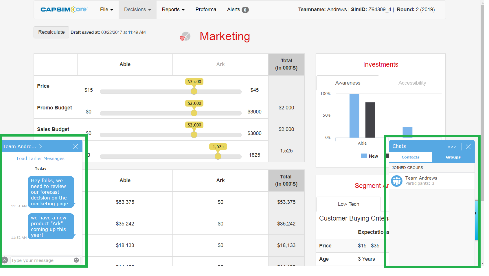 CapsimCore Chat Feature