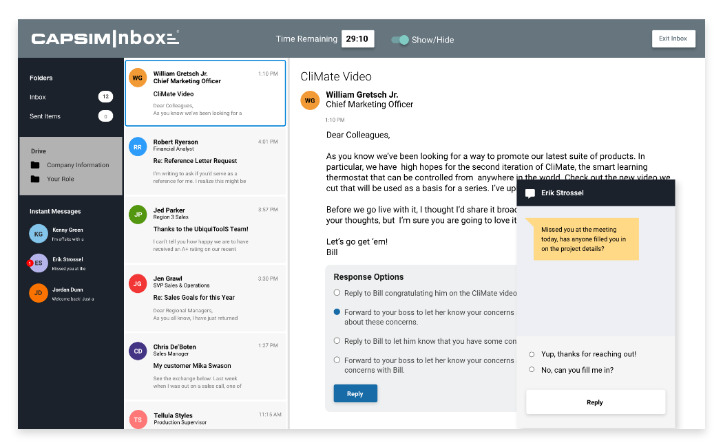 Landing Business Simulations – Inbox