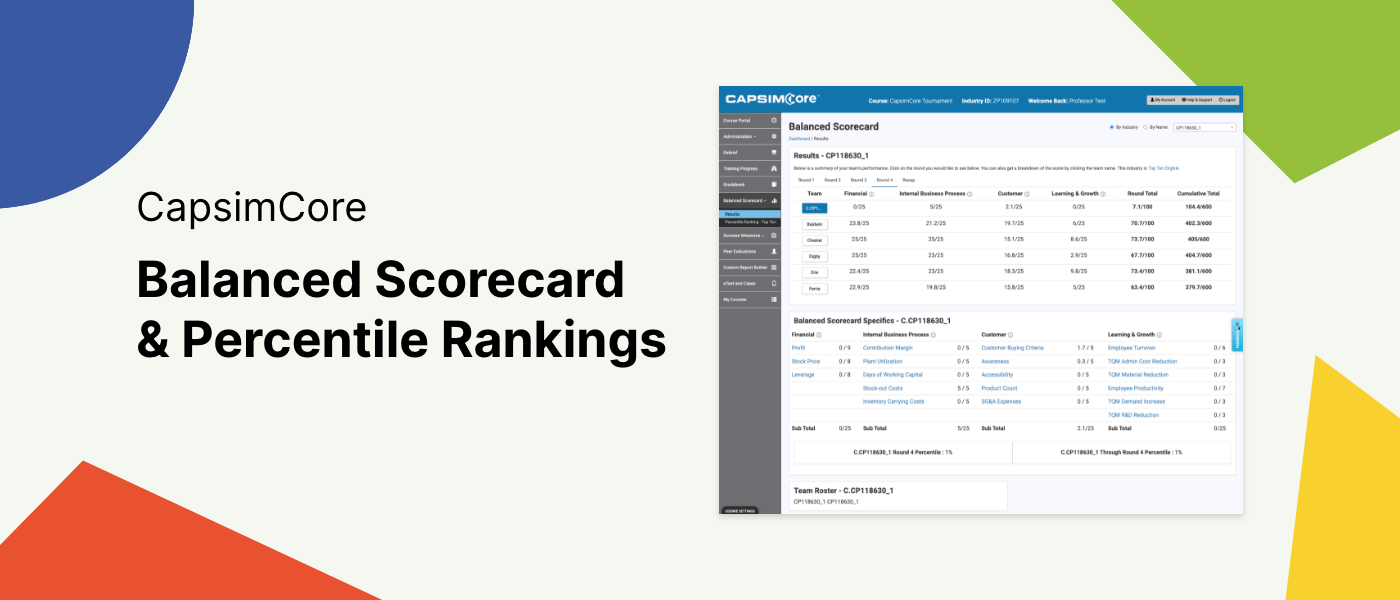 Balanced Scorecard and Percentile Rankings Available for CapsimCore