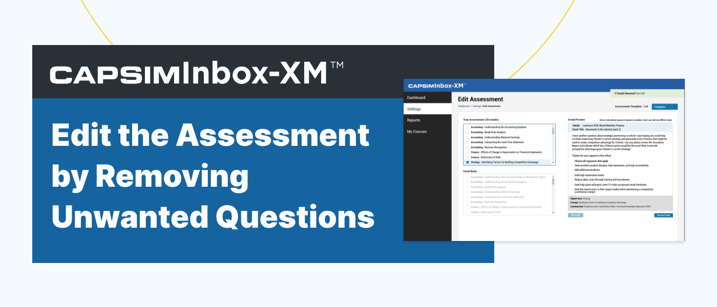 CapsimInbox-XM Update: Edit the Assessment by Removing Unwanted Questions